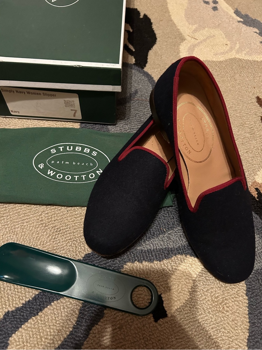 Stubbs & Wootton Navy w/ Maroon Trim Loafers Size 7 Excellent
